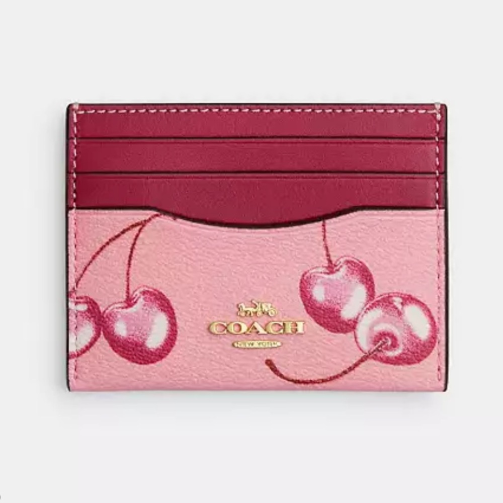 Coach Slim Id Card Case With Cherry Print